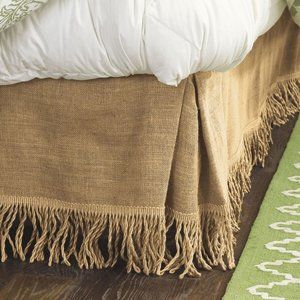 Burlap Jute Fringed King Size Bed Skirt 78" x 80" New w/o Tags or Packing